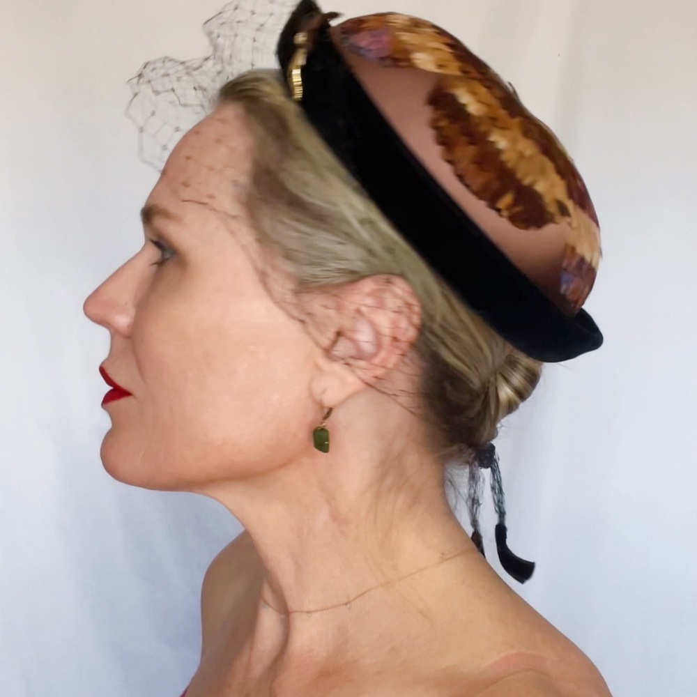 Vintage Livingston Brothers Velvet Feathered Bowlers Hat